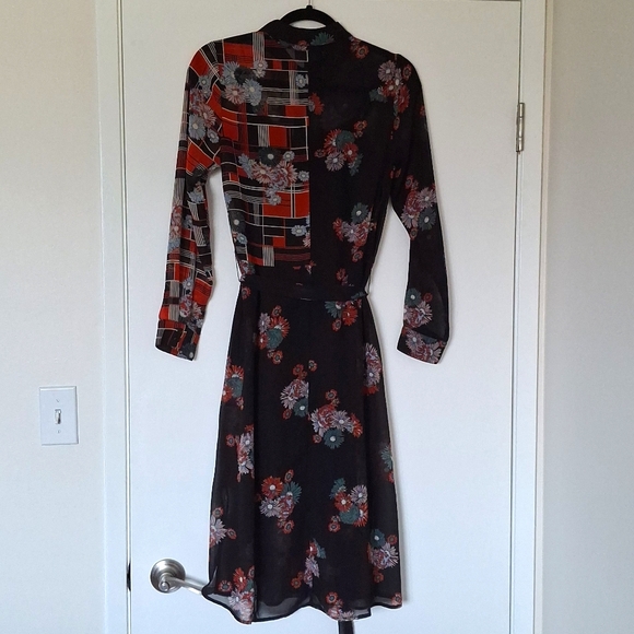 Modcloth XS Patterned Sheer Midi Shirtdress with Detached Slip & Tie Waist - Picture 4 of 6